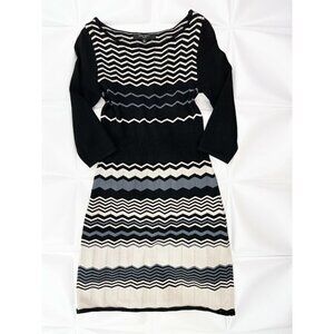 Nine West Sz S Chevron Pointelle Chevron Mitre Print Sweater Sheath Shift Dress